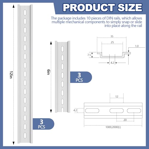 6 pcs din rail slotted aluminum 6 inch and 12 inch long 35mm wide 75mm high din rail mount aluminum metal slide rails for hardware component switch installing fixed solid state relay