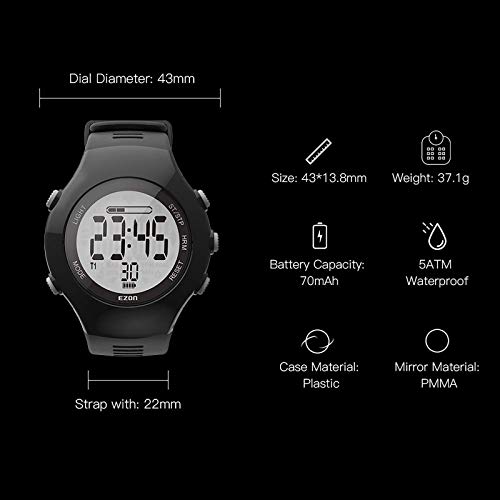 EZON Optical Heart Rate Monitor Outdoor Sports Waterproof Fitness Tracker Watch with Pedometer and Calories Counter Digital Watch for T043 - Thumbnail 7