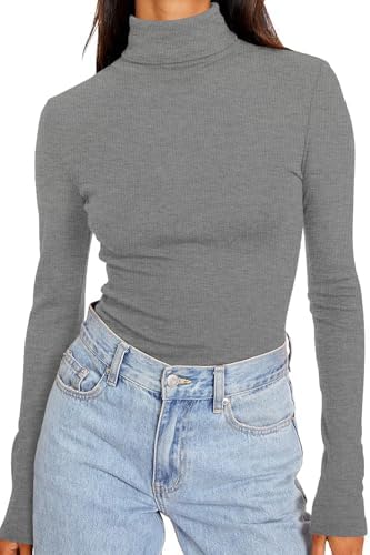 DUOEASE Rollkragenpullover Damen Basic Einfarbig Langarmshirt Damen Herbst Winter Oberteile Rollkragen Langarm Tshirt Elegant Casual Top