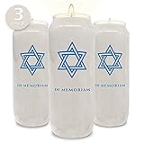 9 Day Memorial Candles, 3 Pack - Plastic Jar with Star of David - 7” Tall Pillar Candles for Religious, Prayer, Party Decor, Vigil and Emergency Use - by Ner Mitzvah