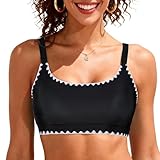 2026 Fashion Sports Swim Bra Classic Bikini Tops for Women Bathing Suits Top with Padded Crop Swimsuit Black Trim M