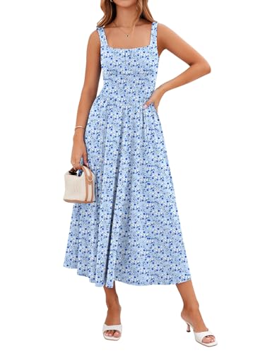 Image of YIOYOLA Womens Casual Summer Dress with Pockets | Sleeveless Square Neck Flowy A-Line Midi Sundress for Beach & Wedding Guest