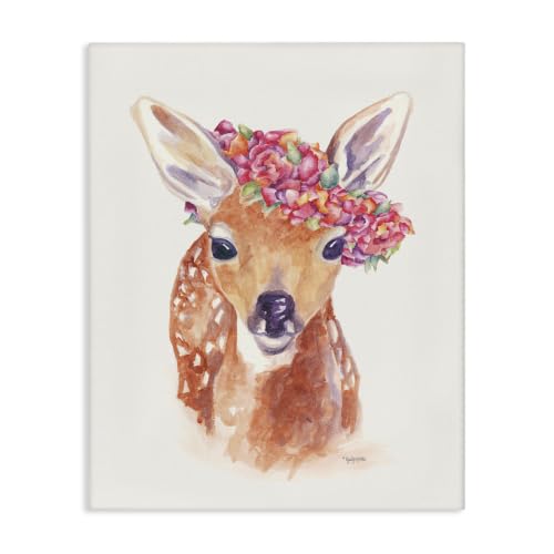 Stupell Industries Faun Deer Wildflower Crown, 24 x 30 Inch Canvas Wall Art