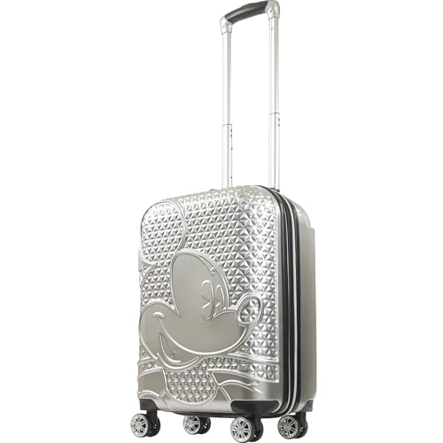 FUL Disney Mickey Mouse 22 Inch Carry On Luggage, Hardshell Rolling Suitcase with Spinner Wheels, Silver