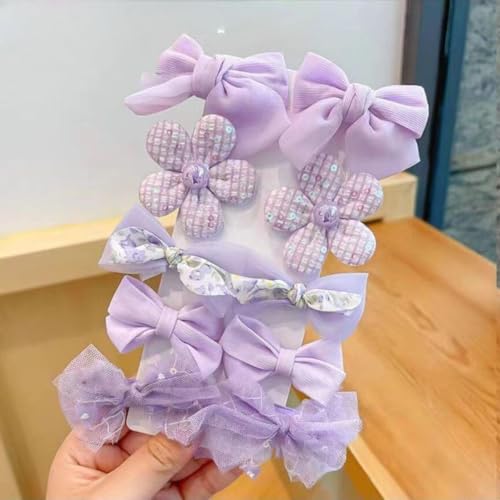 Image of SYGA 10-Piece Baby Hair Clip Set for Girls Adorable Bow and Flower Designs Hair Pin Soft, Lightweight, and Stylish - Light Purple