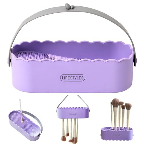 メイクブラシクリーナー 【メイクブラシ 洗浄 ・乾燥・収納 3in1】 スポンジクリーナー メイクブラシスタンド パフクリーナー 大容量 吊り下げ可能 取り外し可能 置き台 洗浄 清潔 おしゃれ 無臭 ブラシクリーナー メイク メイク道具