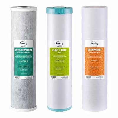 iSpring F3WGB32BPFKS Replacement Filter Set for WGB32B-PFKS Whole House Water Filter System, SGS-Tested to Reduce Up to 99% PFAS, 3-Stage Filtration Removes Heavy Metals, Chlorine, 20” x 4.5” Filters