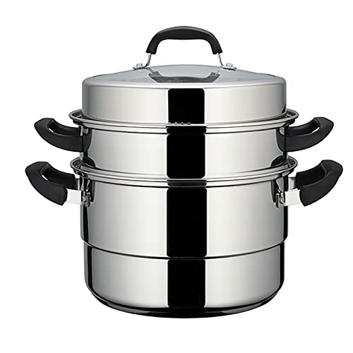 GLJTUO Olla Vaporera De Acero Inoxidable con Base De 3 Capas para Sopa, Bollos Al Vapor, Mariscos Y Pollo Guisado.,28cm