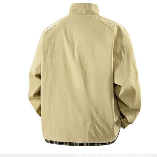 Men Plus Size Zipper Cargo Windbreaker Jackets Stand Collar Casual Coat Long Sleeve Plaid Outdoor Outerwear2