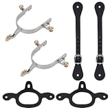 WEBEEDY 2 Paket Edelstahl Sporen für Cowboy Stiefel mit Festzurrgurten,Leder Gürteln,Western Pferd Reiten Sporen Drehbares Zahnrad für Cowboy Stiefel Training Wettbewerb Zubehör