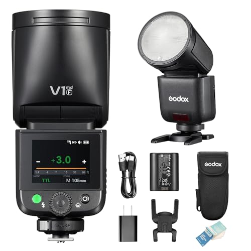 Flash Godox V1 Mid F con pantalla táctil y gran batería para evitar sombras duras