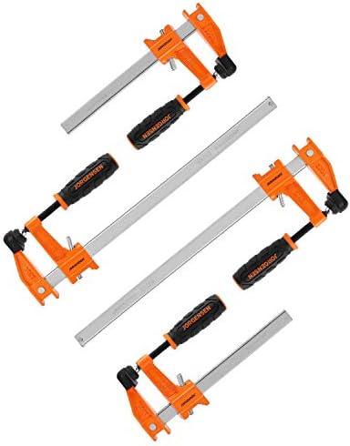 JORGENSEN 4-pack Steel Bar Clamps Set, 6-inch & 12-inch Medium Duty, 600 Lbs Load Limit, for Woodworking