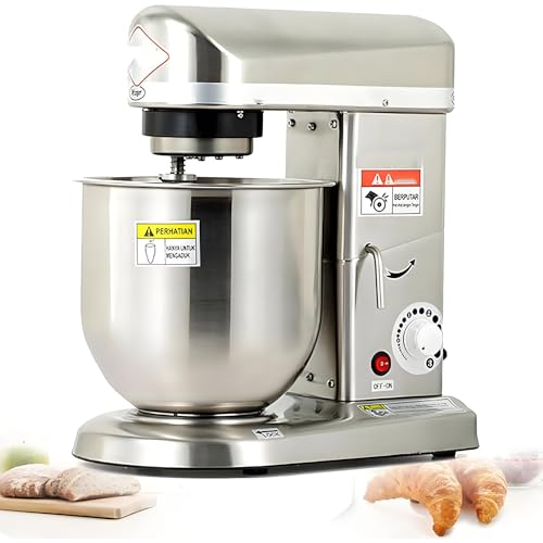 Memykoy Batidora eléctrica Comercial de 5/7/10 l para Hornear, batidora de Cocina eléctrica de 3 velocidades con Bol, batidora para Hornear, pizzería y Pasteles. 7L