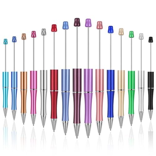 Joyberg 15 PCS Beadable Pens, Beadable Pens Bulk Colored Plastic, Black Ink Beaded Pens Creative Diy Pen, Bend Pens for Make Gifts for Children and Students, Office School Supplies