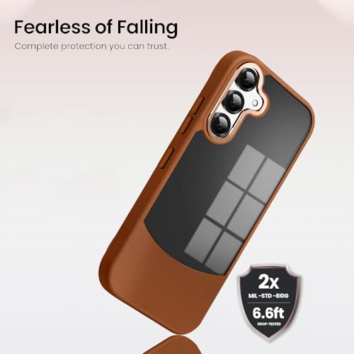 Image of KARWAN️Fusion Edge Leather Transparent Mobile Back Case | Slim Fit | Anti-Fingerprint| Scratch-Resistant | Premium Grip | Shockproof case | Back Cover for Samsung Galaxy S24 Plus || Brown