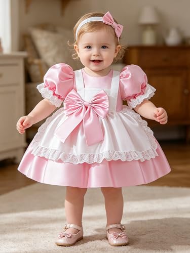 Disfraz de princesa de niña cómodo con encaje con volantes para eventos 3