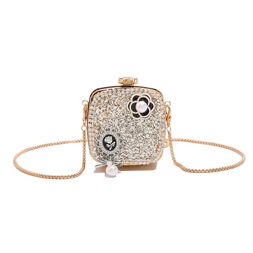Sac de soirée en acrylique pour femme, minaudière dorée à strass et bandoulière