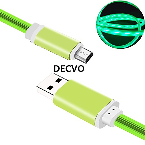 DECVO Lighting Cable 360 Degree Light Up Visible Flowing LEDÂ Micro Charger Cable to USB Syncing and Data Cord for Sumsung Galaxy S7 Edge,S6, HTC, Motorola, Nokia, Sony and More Android Devices (GREEN)