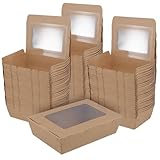 KEILEOHO 60 Stück Kraftpapier Lunchbox mit Sichtfenster, 1200ml/40oz Holzfarbe Kraftkarton Snackboxen, Take Away Box für Lebensmittel