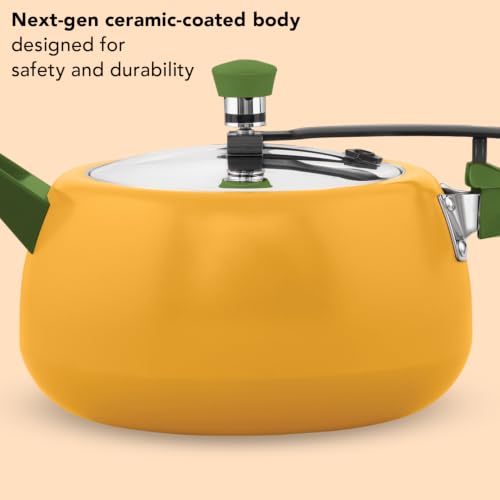 Image of Hawkins 5 Litre Ceramic Coated Cerenity Pressure Cooker | Induction & Gas | for Cooking Rice, Dal & Curries | 5 Year Guarantee, ISI Certified | Mustard Yellow (ICY50)