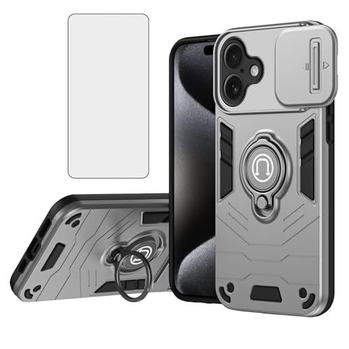 Coque iPhone 16 Plus antichoc à cache caméra et anneau magnétique robuste