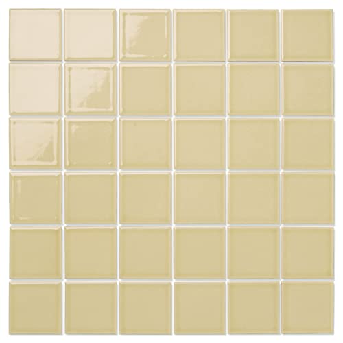 エンジョイタイル モザイクタイル バラ石 50枚入 両面 テープ貼り レトロカラー【47×47×厚さ4.5mm】 051きなりいろ