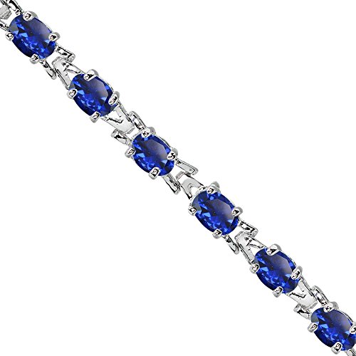 B. Brilliant Sterling Silver Created Blue Sapphire 6X4Mm Oval-Cut Link Tennis Bracelet For Women #TOP1