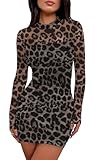 WIHOLL Fall Dresses for Women 2025 Sexy Bodycon Little Slimming Short Mock Neck Dinner Cocktail Dress Party Club Winter Dresses Leopard Print M