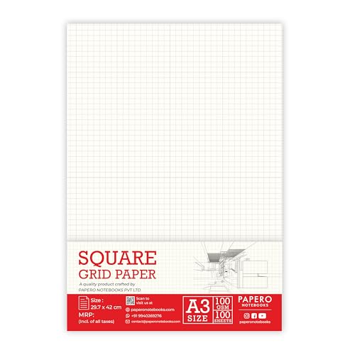 Image of PaperO A3 Square Loose Leaf Grid Paper | 100 GSM | 100 Sheets | (29.7 x 42 cm) | Ideal for Artists & Designers (A3-100 Sheets)