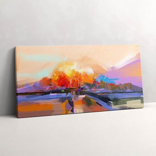 Tableau photo sur toile 140x70cm peinture abstraite arbre coloré art mural salon