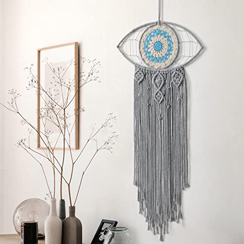 Lomohoo Large Boho Dream Catchers Evil Eye Macrame Wall Hanging Woven Dream Catcher For Bedroom Home Dorm Room Ornament(Grey) #TOP4