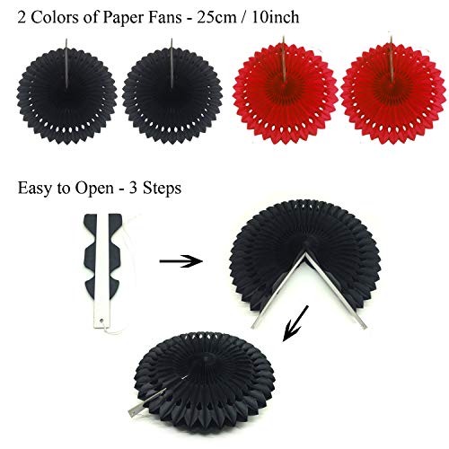 Zerodeco Party Decoration, 21 Pcs Black And Red Hanging Paper Fans Pom Poms Flowers, Garlands String Polka Dot And Triangle Bunting Flags For Minnie Mouse Birthday Parties Baby Showers Wedding #TOP2