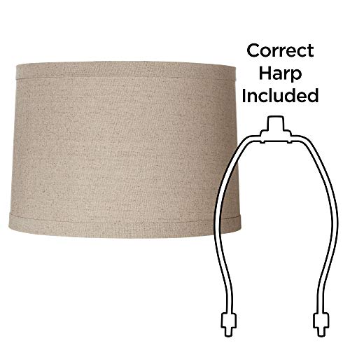 Set Of 2 Natural Linen Medium Drum Lamp Shades 15" Top X 16" Bottom X 11" High (Spider) Replacement With Harp - Springcrest #TOP5