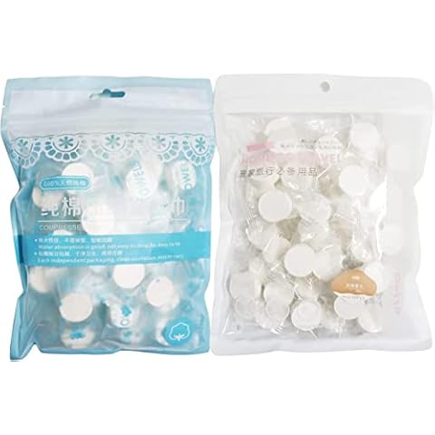 Akliocss 100pcs Compressed Towel, Portable Coin Tissue Disposable Mini Coin Towel Face Care Make Up Mask Towel for Travel/Outdoor/Beauty/Salon Sports,2packs, 1 pack of 50pcs Cover