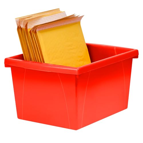 Image of Storex 4 Gallon (15L) Classroom Storage Bin, Red, With Lid