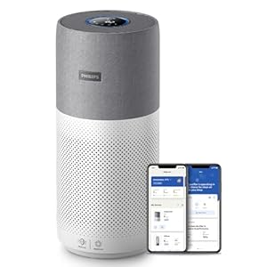 Philips Series 3000i Connected Air Purifier with Real Time Air Quality Feedback, Anti-Allergen, Combined HEPA + Carbon Filter Reduces Odours and Gases – AC3033/30, Grey/White