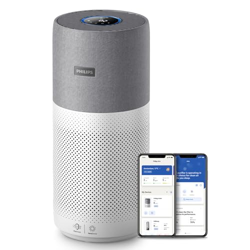 Philips Series 3000i Connected Air Purifier with Real Time Air Quality Feedback, Anti-Allergen, Combined HEPA + Carbon Filter Reduces Odours and Gases – AC3033/30, Grey/White