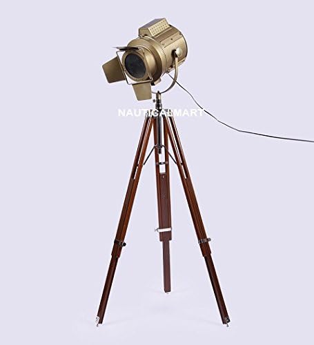 NauticalMart Designer Royal Natural SHEESHAM Wood and Chrome Finish Tripod Floor Lamp