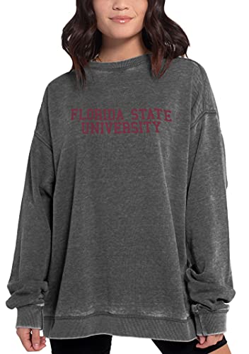 chicka-d Women's Oversized Dropped Shoulder Crewneck Fleece Sweatshirt | NCAA Arch Over Icon Team Color, Florida State Seminoles, Team Color, X-Large
