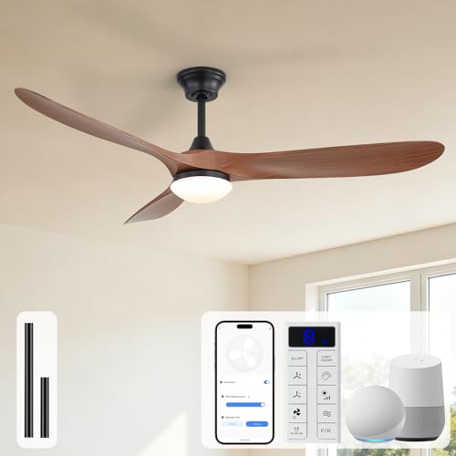 Image of Sofucor 60 Inch Smart Ceiling Fan with Lights, 3 ABS Blade, Indoor /Outdoor | Alexa /APP /Remote Control, Modern, Quiet DC Motor, 3CCT Dimmable, 6 Speeds, Timer, Bedroom /Living Room /Patio /Kitchen, Brown