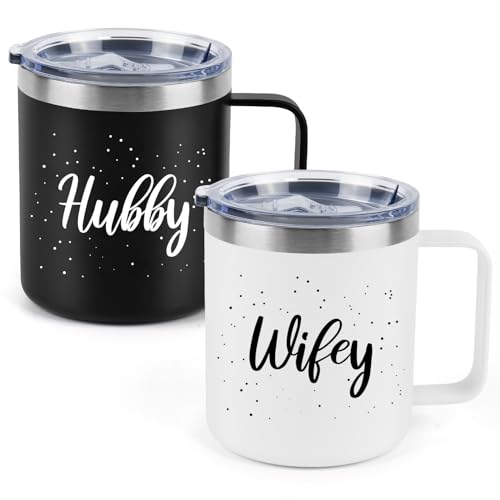 Mr & Mrs coffee mugs set, 14oz insulated mugs for couples
