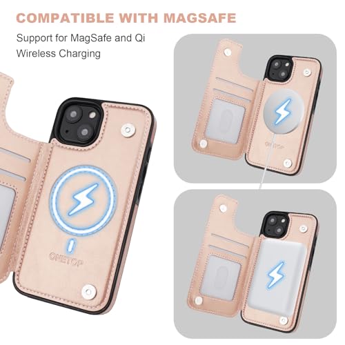 Étui portefeuille iPhone 14 compatible MagSafe coque antichoc cuir durable