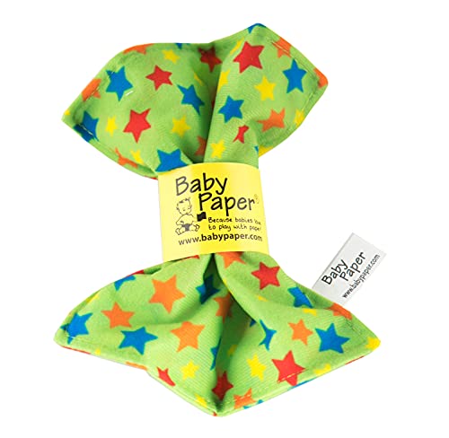 Image of Original Baby Paper - Crinkle Teether and Sensory Toy for Babies and Infants | Green with Stars | Non-Toxic, Washable | Great for Baby Showers