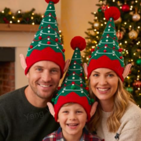 Giggling Getup Gorro de punto de elfo de Navidad para adultos con orejas para fiesta de Navidad