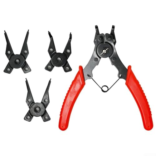 Desiumite Juego de alicates 4 en 1 para anillos de presión internos y externos, acero al carbono, rango de 10-50 mm, cabezales dentados antideslizantes, asas de PVC suave, incluye 2 rectos + 1 ×
