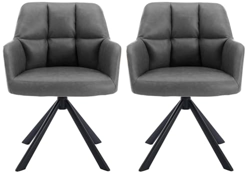 Image of Finch Fox Battle Modern 360 Swivel Mid-Back Arm Faux-Leather Study Upholstered Comfortable Metal Base Computer Office Desk Chair in Dark Grey Color (Set of 2)