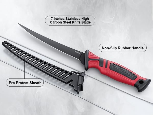Fillet Knife and Bait Knife Set Performance 5"-6"-7" G4116 German Flex Razor Sharp Stainless-Steel Blade with Sheath for Filleting and Boning, Pro Fishing Gear and Equipment Tools, Cool Fishing Gift for Men (Black-Red) - Image 5