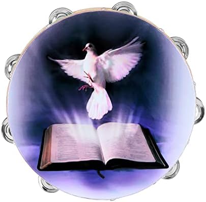 GuangTao king Tambourine 10 inch peace Dove Bible Double Row Handbell Clap Drum Tambourine for Pray Church Party Musical Instrument Zebra Sounds