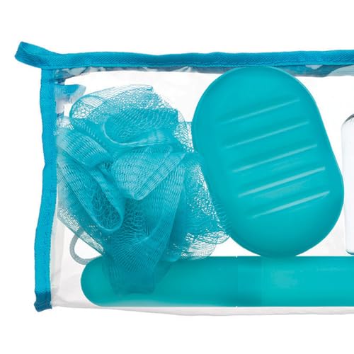 Kit Banho Esponja Saboneteira Escova Azul 4 Peças Ricca