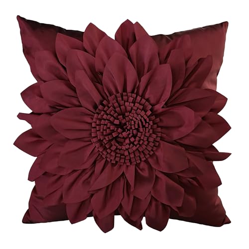 Burgundy Accent 3D Flower Decorative Throw Pillow Covers for Bed Sofa Couch